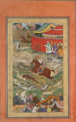 Hameed Bhakri Punishad af Akbar, Folio fra en Akbarnama, ca. 1604.