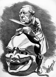 Eugene Labiche (1815-1888), fransk dramatiker. Tegneserie af tegneren Manuel Luque. I "Tegnefilmen" fra 1886.