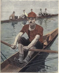 Roning Race, i Frankrig Illustration af Luque, fra den franske avis Le soleil du dimanche