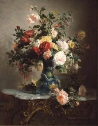 Vase med roser og andre blomster