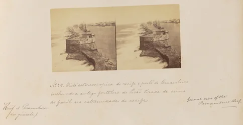 Stereoskopisk udsigt fra revet til havnen i Pernambuco inklusive den gamle fæstning Picão taget fra oven af fyrtårnet for enden af revet.