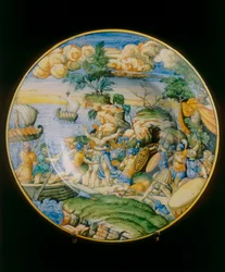 Voldtægten af Helena, fad tilskrevet Marcantonio Raimondi, bevaret på Museo Nazionale del Bargello i Firenze