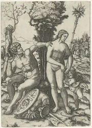 Mars og Venus som et kærligt par med Amor