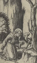 Sankt Frans af Assisi beder foran et krucifiks, fra serien 