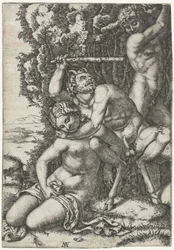 Satyr og ung mand kæmper om nymfe