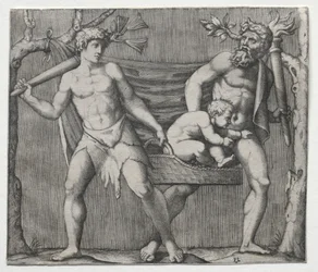 To fauner, der bærer et barn i en kurv, ca. 1513-1515.