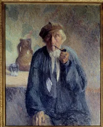 Portræt af en gammel bonde, der ryger pibe Maleri af Marcel Couchaux (1877-1939) 20. århundrede søn. 0,92x0,73 m Rouen, Musee des Beaux Arts Bemærk! Brug af dette værk kan være underlagt en anmodning om tredjepartsgodkendelse eller yderligere gebyrer
