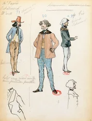 Frankrig, Paris, kostumeskitse til musiker Schaunard i operaen La boheme af Giacomo Puccini (1858-1924), opførelse på Paris Opera Comique, 13. juni