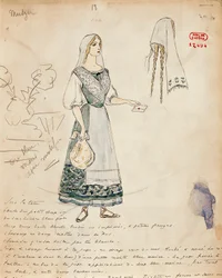 Frankrig, Paris, Skitse af kostume til Michaela for Carmen af Georges Bizet