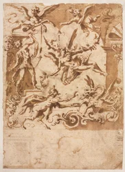 Grotesk med en satyr, der fodrer en drage (recto)
