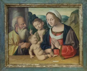 Den hellige familie med Johannes Døberen, ca. 1525-39 (olie på panel)