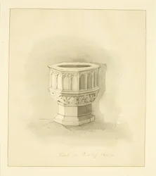 Skrifttype i Redcliffe Church (blyant og akvarel på papir)