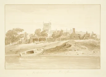 South View af Bristol Cathedral (blyant og akvarel på papir)