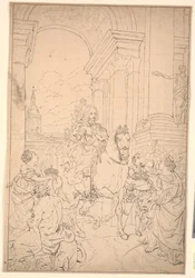 Udkast til maleriet: Danmark og Norge hylder Chr. VI (brændt med Christiansborg 1794)