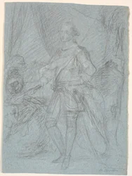 Udkast til portræt i helfigur. Forarbejde til Chr. VIs familiebillede (Rosenborg)? Frederik d. V. som kronprins