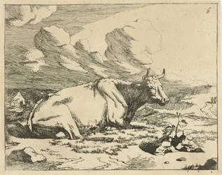 Liggende ko, i profil Køer og tyre (serietitel)