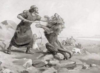 Tiglath-Pileser dræber en løve, fra Hutchinson