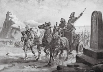 Tiglath-pileser IV foran citadellet i Turushpa (litografi)