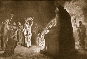 Et fønikisk offer til Moloch, illustration fra 