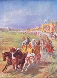 Et vendepunkt i Indiens historie (farvelitografi)