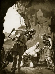 Konstantin II dræbt af danskerne, 881 e.Kr., illustration fra 