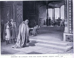Geoffrey de Langley med Bar Sauma foran Arghun Khan 1288AD (litografi)