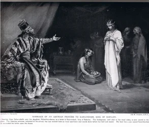 Ægteskab mellem assyrisk prinsesse og Kara-Indash, kongen af Babylon, illustration fra 