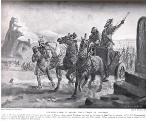 Tiglath-Pileser IV foran citadellet i Turushpa, illustration fra 