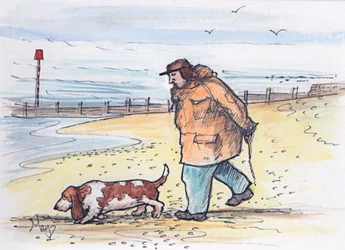 Gåtur med hunden - 02 (pen og akvarel)