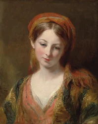 Portræt af en ung pige, menes at være Henrietta Carpenter, brystlængde, i orientalsk kjole, 1839