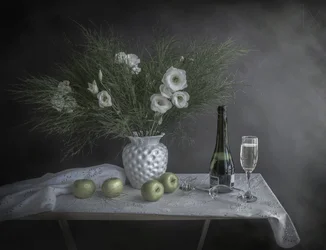 Blomster og champagne