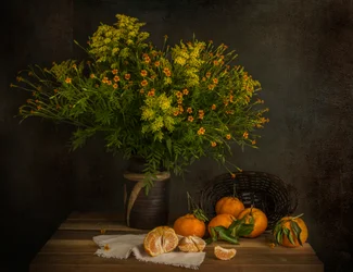 Mandariner og efterårsblomster