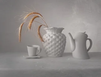 Hvidt, minimalistisk stilleben
