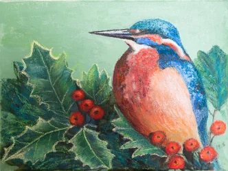 Kingfisher på bær, 2022 (pastel)
