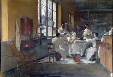 Professor Edmond Delorme (1847-1929) demonstrerer pulmonal udskæring til studerende i Val de Grace i 1894