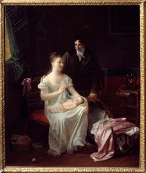 Glade ægtefæller En ung borgerlig familie fra det første imperium. Maleri af Marguerite Gerard (1761-1837) Lyon fra det 19. århundrede, Musee des Beaux Arts