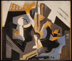 Kubistisk stilleben i blåt og gråt, ca. 1917 (olie om bord)