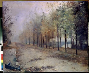 Efterår (Autumn). Maleri af Maria Konstantinovna Bashkirtseva (1860-1884). Olie på lærred, 97 x 117 cm, 1883. Russisk kunst, landskab fra det 19. århundrede. Det russiske statsmuseum, Sankt Petersborg.
