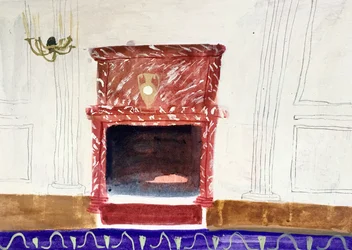Interiør med rød skorsten, 2018 (akvarel og tempera på papir)
