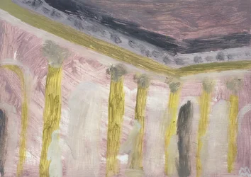 Rosa wienerinteriør med søjler, 2019 (olie på papir)