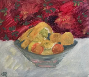 Vase aux Fruits de Juin, 2021 (olie på papir)