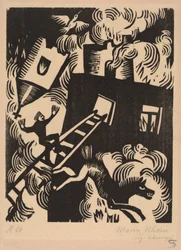 Brændende hus, 1918.