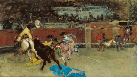 Tyrefægtning. Wounded Picador - Fortuny, Maria (1838-1874) - ca 1867 - Olie på lærred - 80,5x140,7 - Museo Carmen Thyssen, Malaga