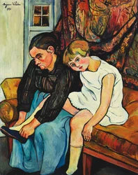 Bedstemor giver en lille pige sko på, 1931