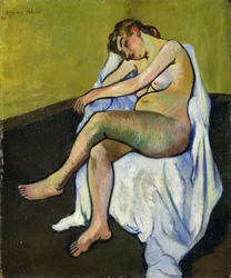 Siddende nøgen, 1916