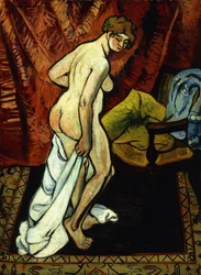 Stående nøgen med håndklæde; stående nøgen, der draperer sig, 1919