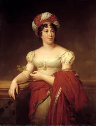 Portræt af Germaine Necker, baronesse af Stael Holstein kaldet Madame de Stael (1766-1817), schweizisk romanforfatter og essayist. Maleri af Marie Eleonore Godefroid (1778-1849)