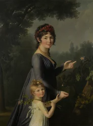 Portræt af Marie Geneviève Lemoine med sin datter Anne Aglaé Deluchi i en park.