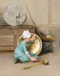 Polering af messing, ca. 1900 (olie på panel)