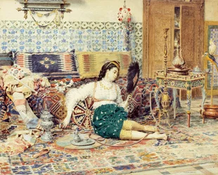 Den smukke orientalske af Firmin-Girard (Firmin Girard), Francois Marie (1838-1921), - Akvarel på papir, 38x47 - Privat samling